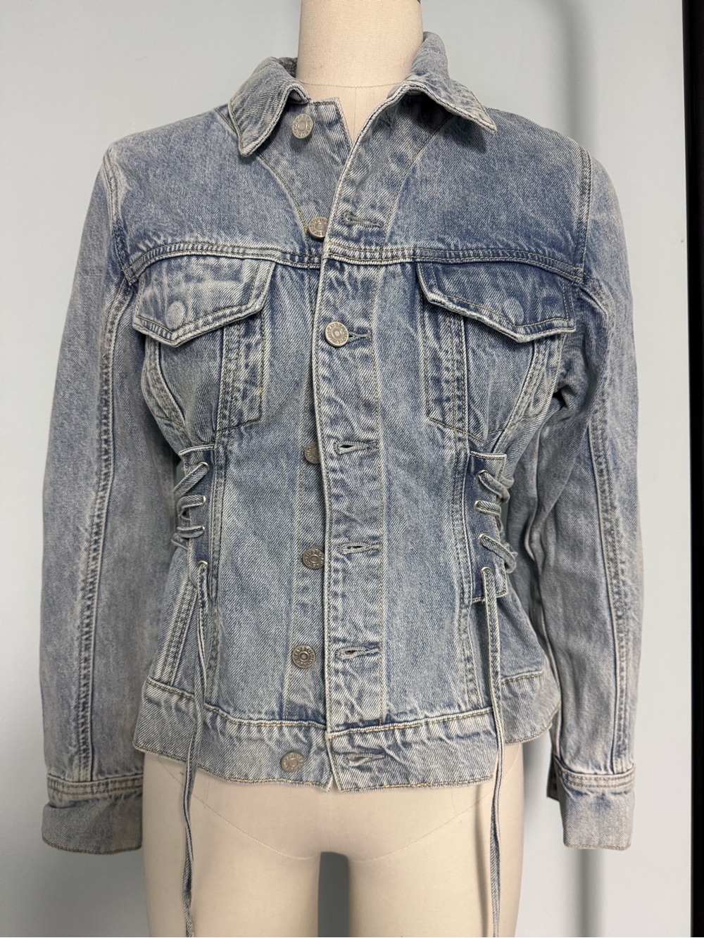 Stylish Lace-Up Denim Jacket